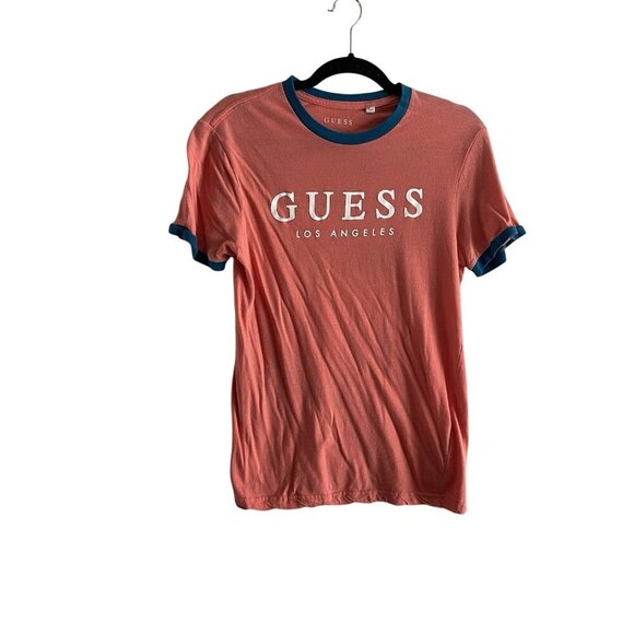 Guess Los Angeles Men SZ S Orange w/Teal Trim Short Sleeve Graphic T-Shirt - Picture 1 of 7